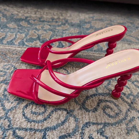 AZALEA WANG Sandals Women's 8.5 Balbina 3 Red Stack Heel Design Slip On… - Picture 2 of 12